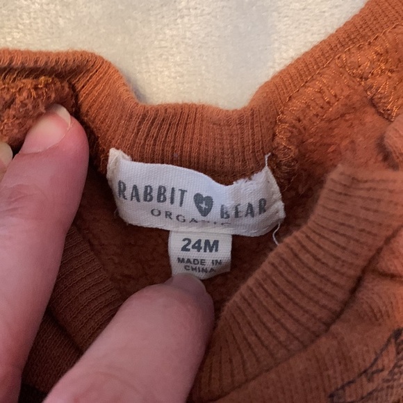 Rabbit + bear sweatshirt pants set sweatsuit rust brown fox print organic 24 mo - Picture 5 of 9